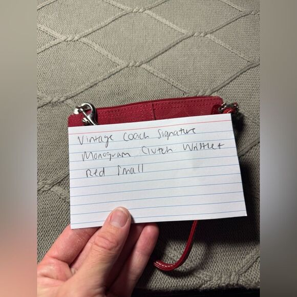 VTG COACH Signature Monogram Clutch Wristlet Red Small Mini Holiday - Picture 7 of 8